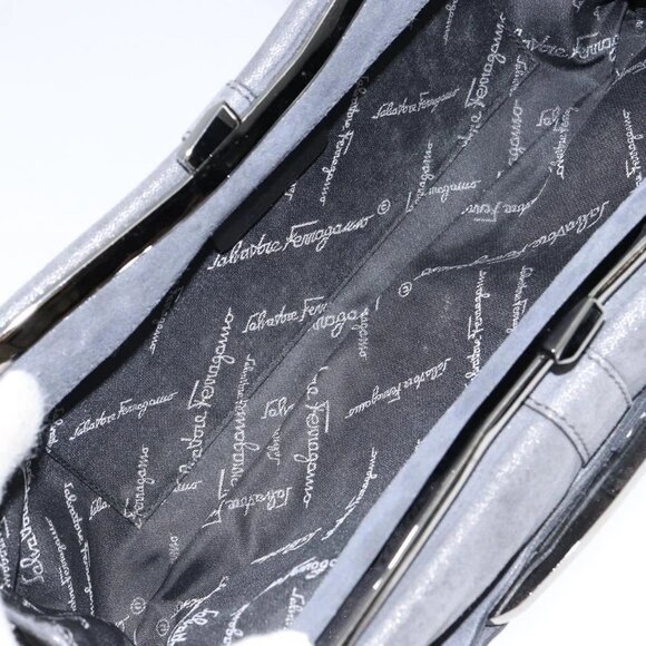 Salvatore Ferragamo Vala Shoulder Bag Suede Gray Silver Auth 149149 - Picture 11 of 16